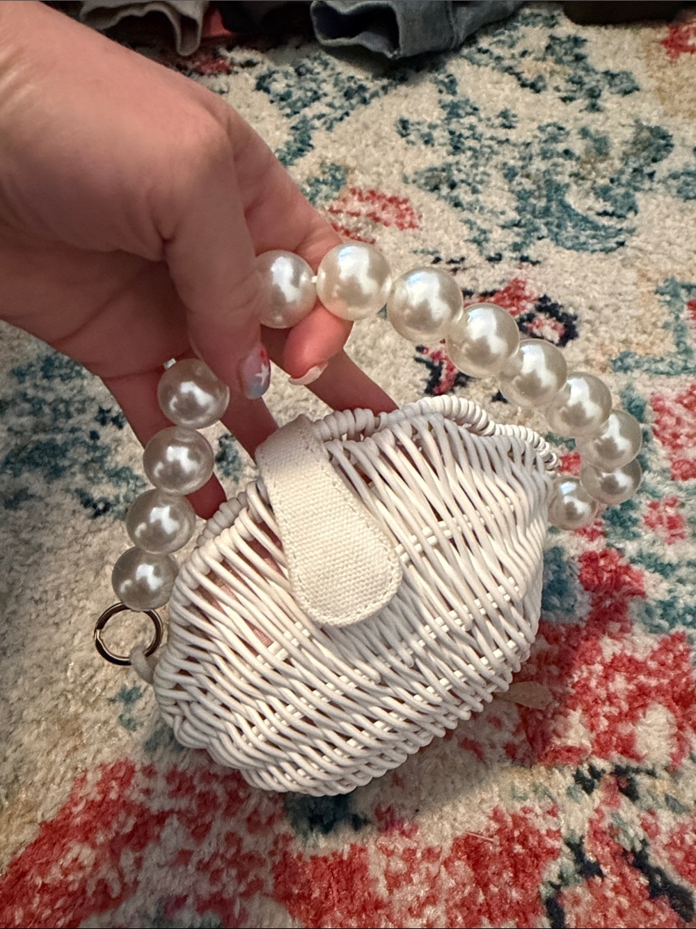 White Pearl-Handle Wicker Crossbody Bag - Women